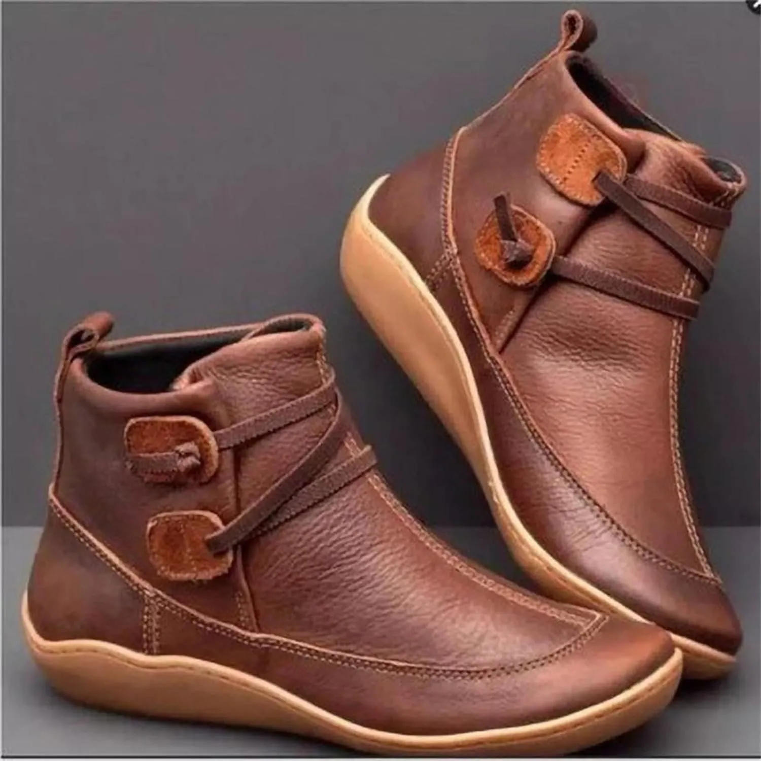 Lausiuoe Ankle Boots For Women No Heel Casual Dressy Elastic Booties Ladies Flat Western Wide Width Fashion Boot Pull-On