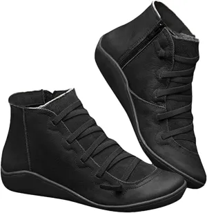 Lausiuoe Ankle Boots For Women No Heel Casual Dressy Elastic Booties Ladies Flat Western Wide Width Fashion Boot Pull-On