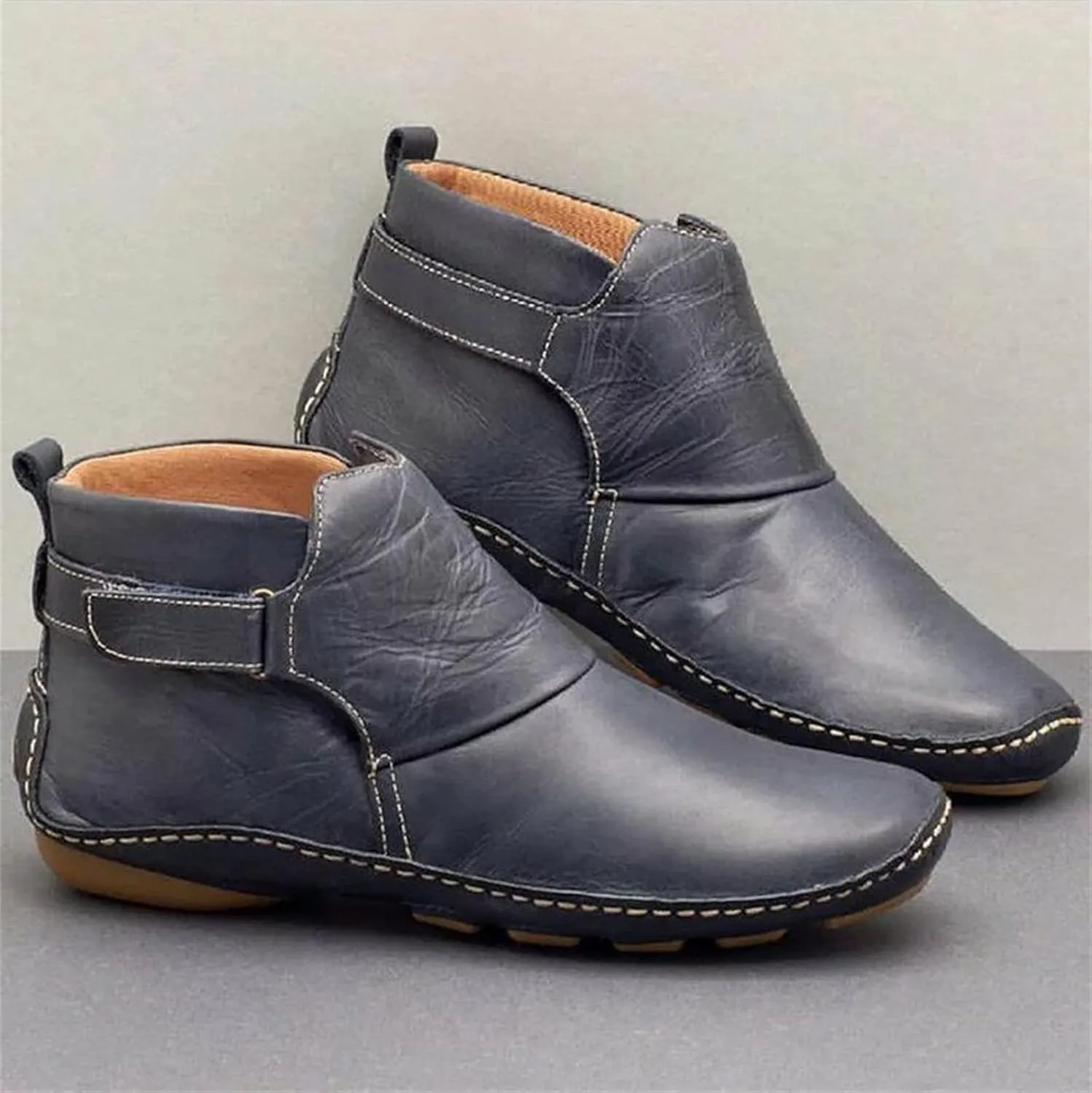 Lausiuoe Ankle Boots For Women No Heel Casual Dressy Elastic Booties Ladies Flat Western Wide Width Fashion Boot Pull-On