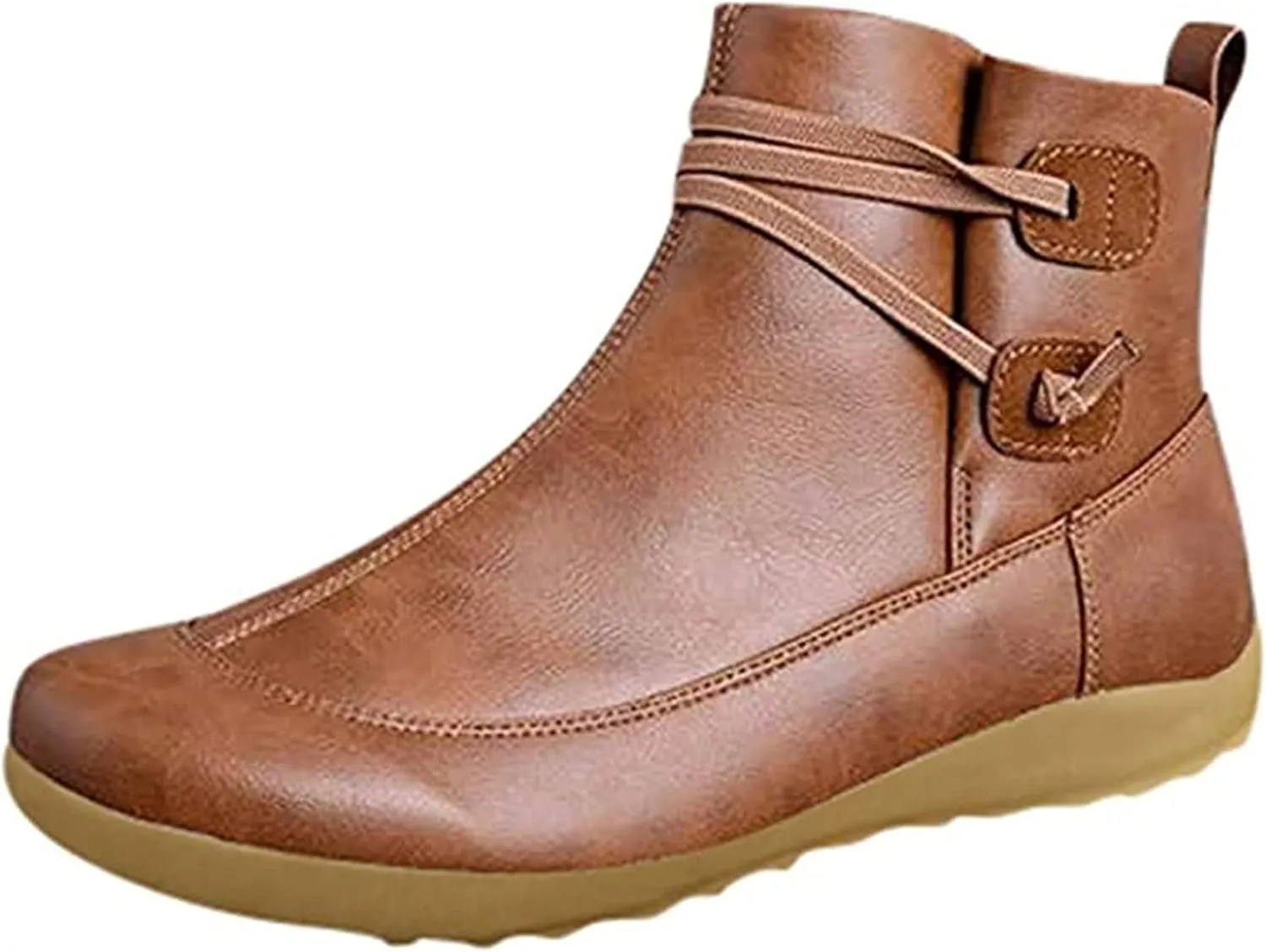 Lausiuoe Ankle Boots For Women No Heel Casual Dressy Elastic Booties Ladies Flat Western Wide Width Fashion Boot Pull-On