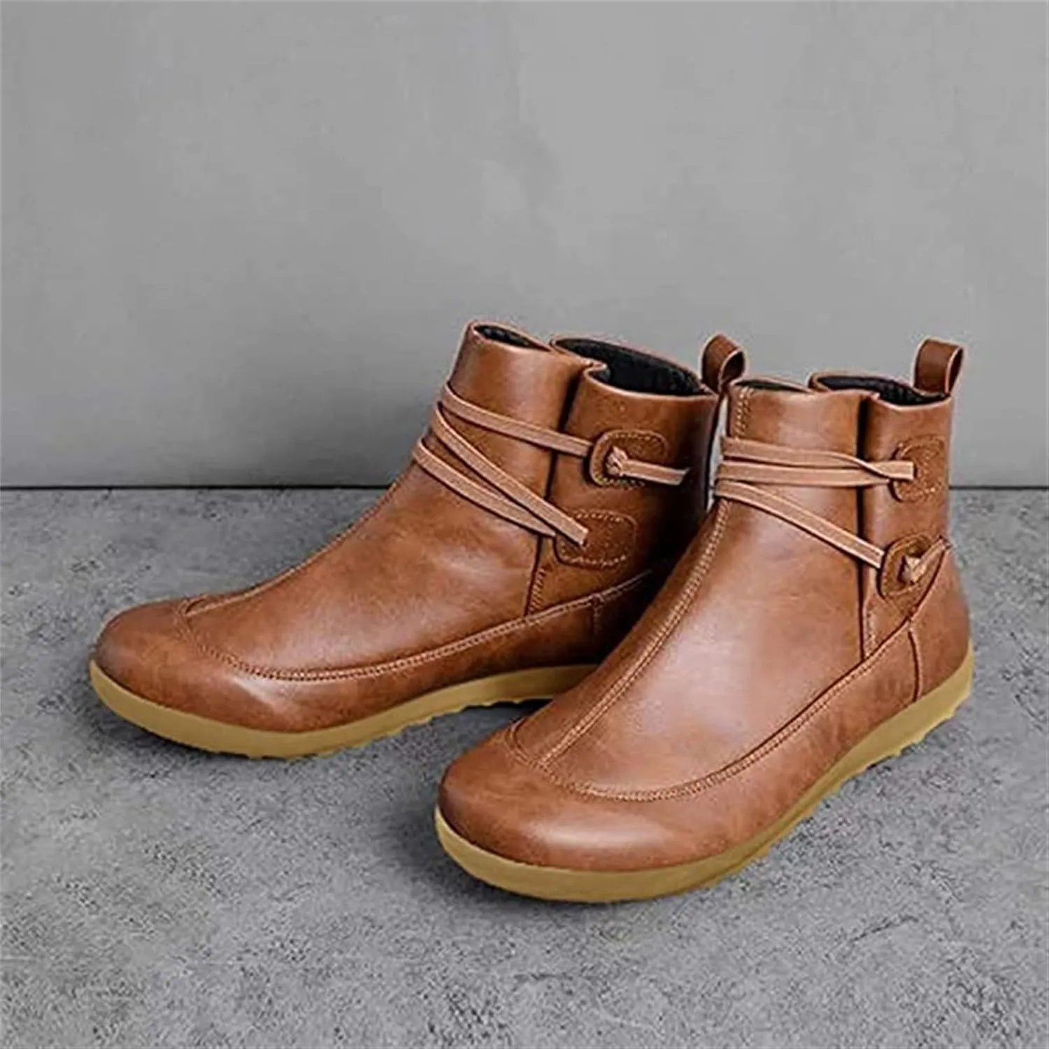 Lausiuoe Ankle Boots For Women No Heel Casual Dressy Elastic Booties Ladies Flat Western Wide Width Fashion Boot Pull-On