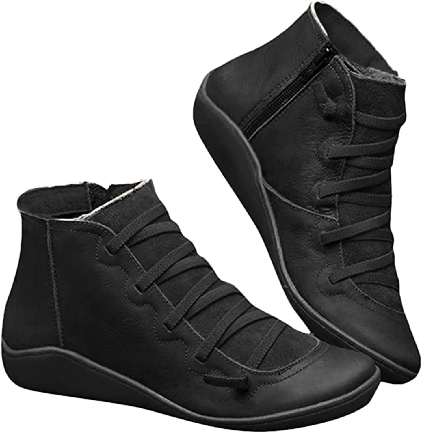 Lausiuoe Ankle Boots For Women No Heel Casual Dressy Elastic Booties Ladies Flat Western Wide Width Fashion Boot Pull-On