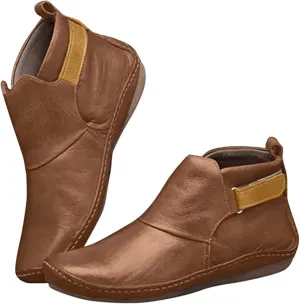 Lausiuoe Ankle Boots For Women No Heel Casual Dressy Fashion Short Boots Side Zipper Western Flat Shoes Boot Pull-On