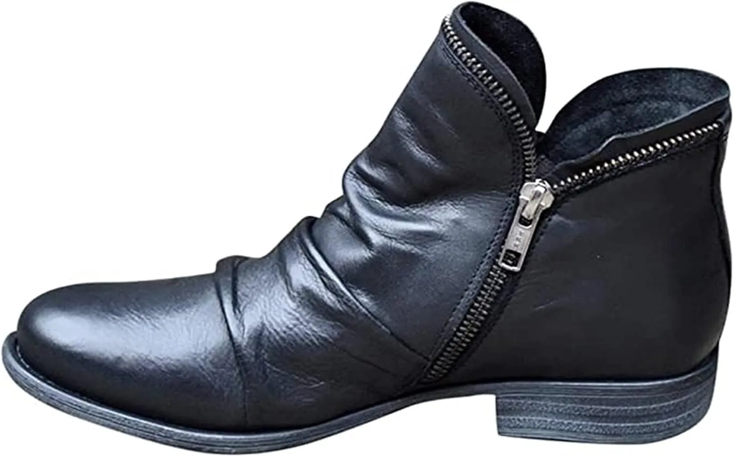 Lausiuoe Ankle Boots For Women No Heel Casual Dressy Fashion Short Boots Side Zipper Western Flat Shoes Boot Pull-On