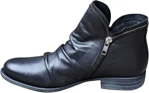 Lausiuoe Ankle Boots For Women No Heel Casual Dressy Fashion Short Boots Side Zipper Western Flat Shoes Boot Pull-On