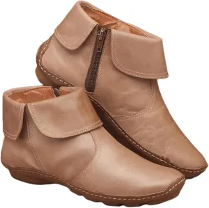 Lausiuoe Ankle Boots For Women No Heel Casual Dressy Fashion Short Boots Side Zipper Western Flat Shoes Boot Pull-On