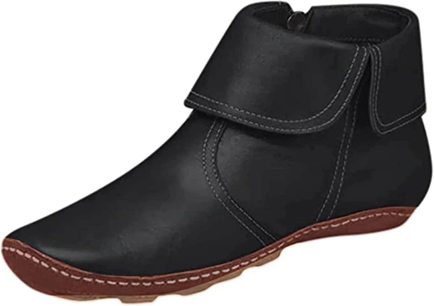 Lausiuoe Ankle Boots For Women No Heel Casual Dressy Vintage Retro Short Western Boots Ladies Elegant Flat Booties