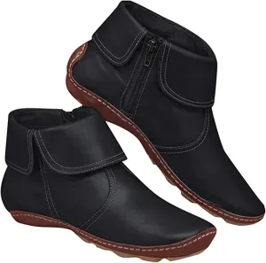 Lausiuoe Ankle Boots For Women No Heel Casual Dressy Vintage Retro Short Western Boots Ladies Elegant Flat Booties