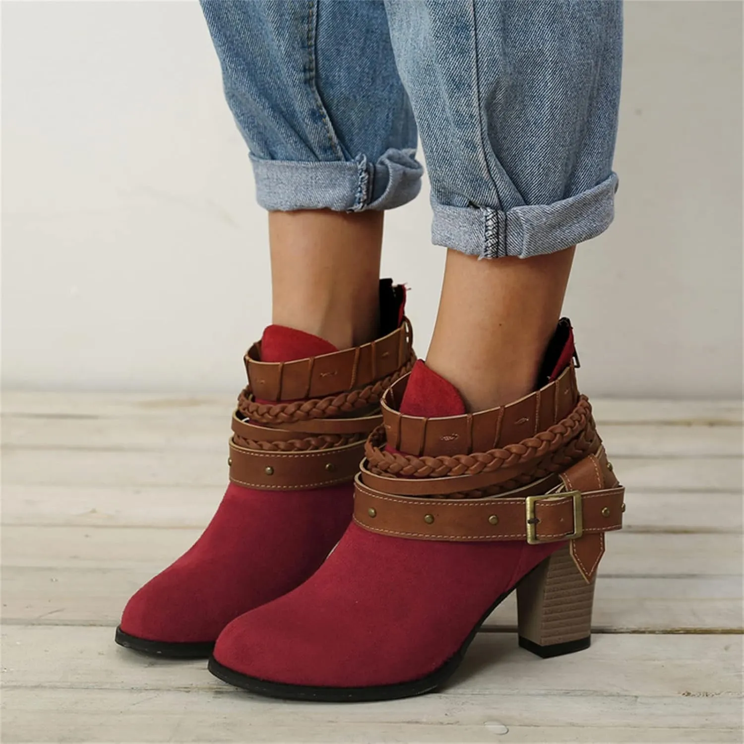 Lausiuoe Ankle Boots For Women With Heel Chunky Block Booties Western Shoes Dressy Wide Width Side Zipper Short Boots