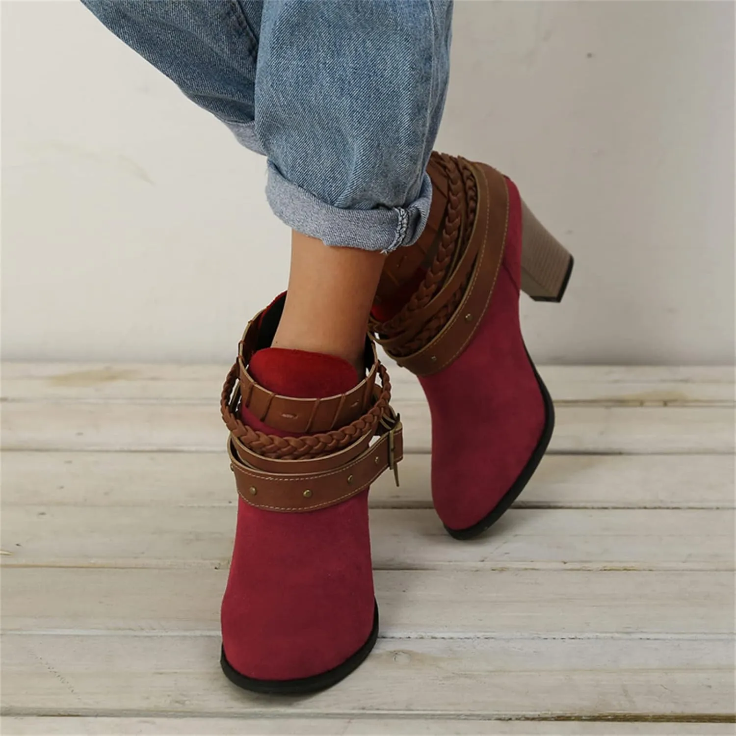 Lausiuoe Ankle Boots For Women With Heel Chunky Block Booties Western Shoes Dressy Wide Width Side Zipper Short Boots