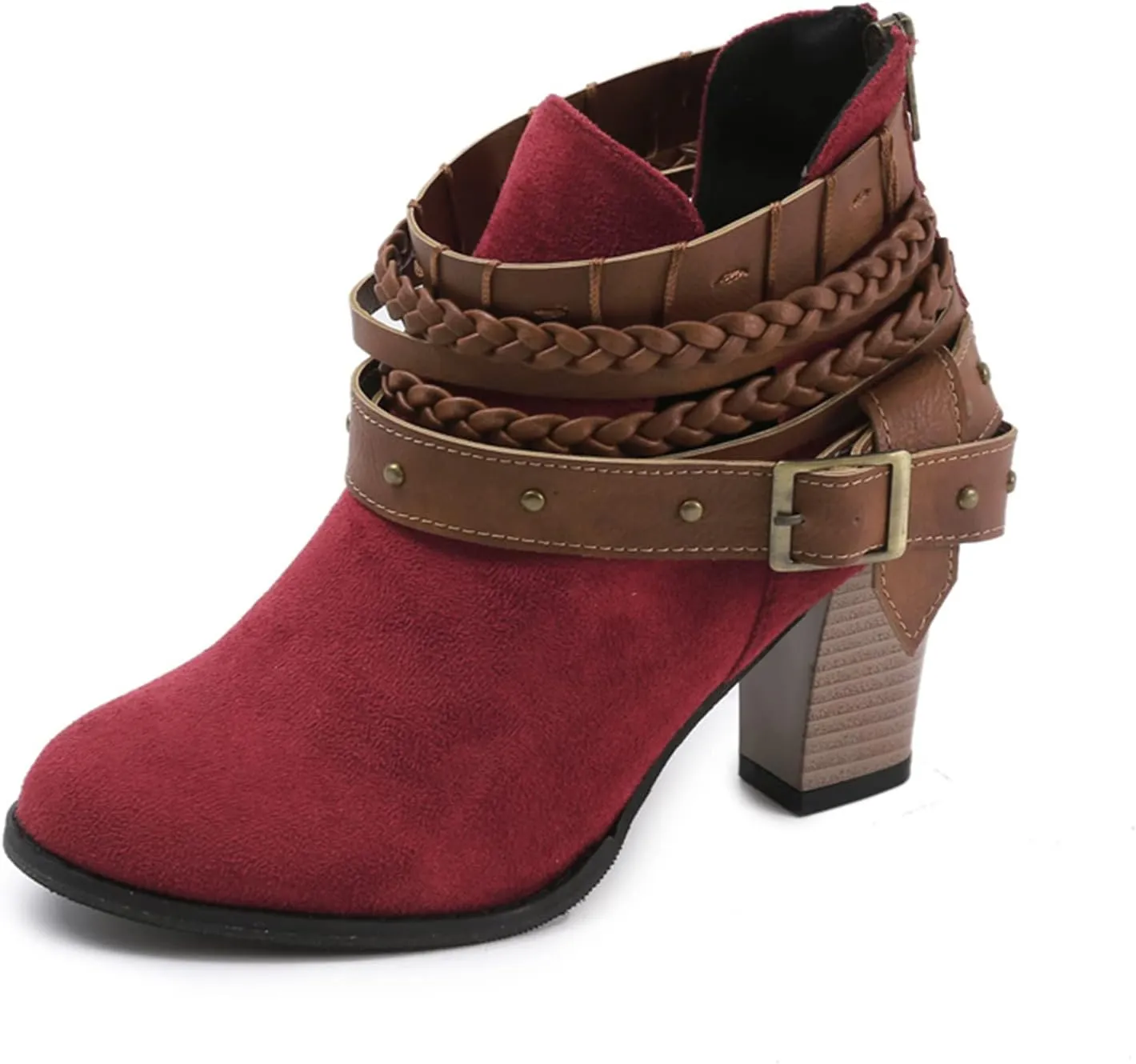 Lausiuoe Ankle Boots For Women With Heel Chunky Block Booties Western Shoes Dressy Wide Width Side Zipper Short Boots