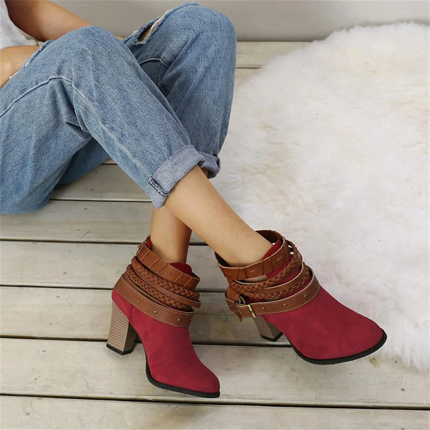 Lausiuoe Ankle Boots For Women With Heel Chunky Block Booties Western Shoes Dressy Wide Width Side Zipper Short Boots