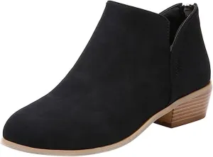 Lausiuoe Ankle Boots For Women With Heel Chunky Block Booties Western Shoes Dressy Wide Width Side Zipper Short Boots