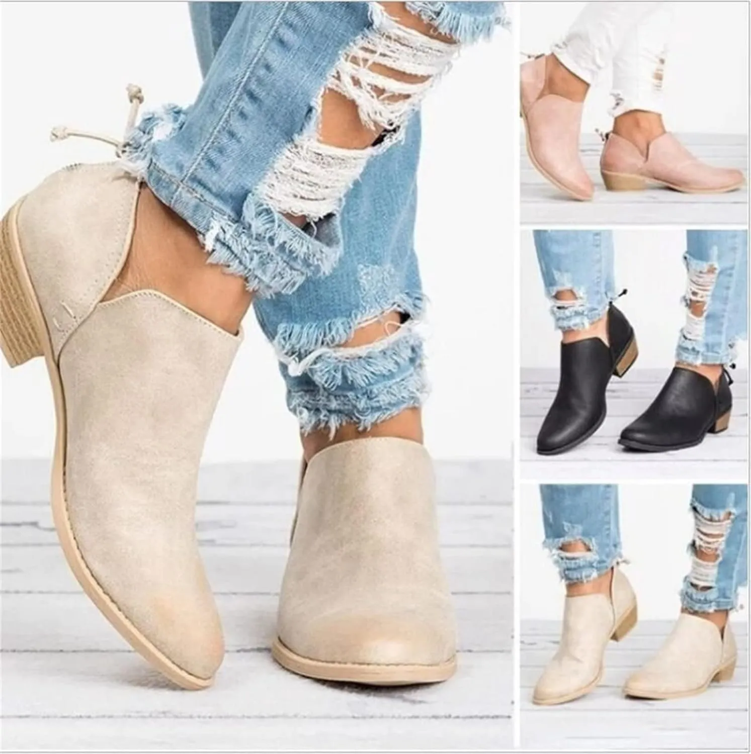 Lausiuoe Ankle Boots For Women With Heel Chunky Block Booties Western Shoes Dressy Wide Width Side Zipper Short Boots