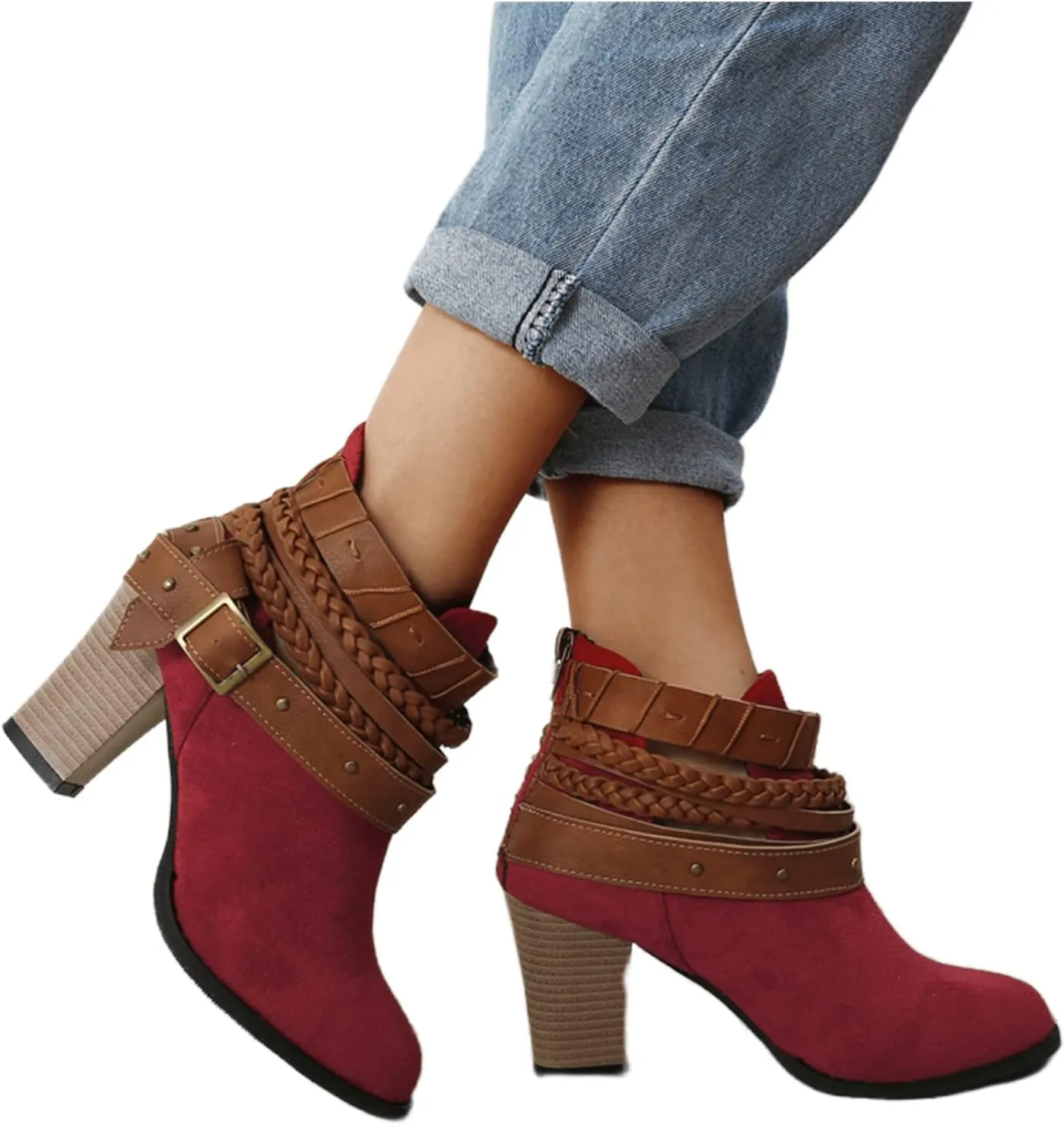 Lausiuoe Ankle Boots For Women With Heel Chunky Block Booties Western Shoes Dressy Wide Width Side Zipper Short Boots