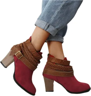 Lausiuoe Ankle Boots For Women With Heel Chunky Block Booties Western Shoes Dressy Wide Width Side Zipper Short Boots