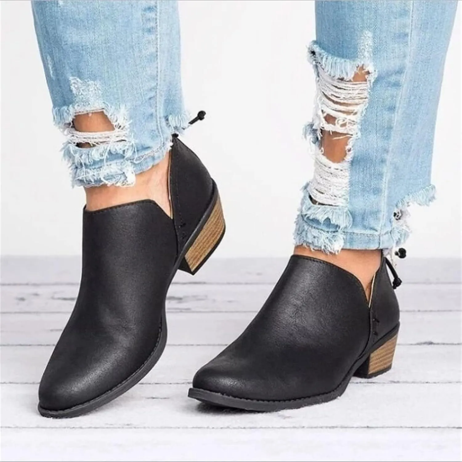 Lausiuoe Ankle Boots For Women With Heel Chunky Block Booties Western Shoes Dressy Wide Width Side Zipper Short Boots