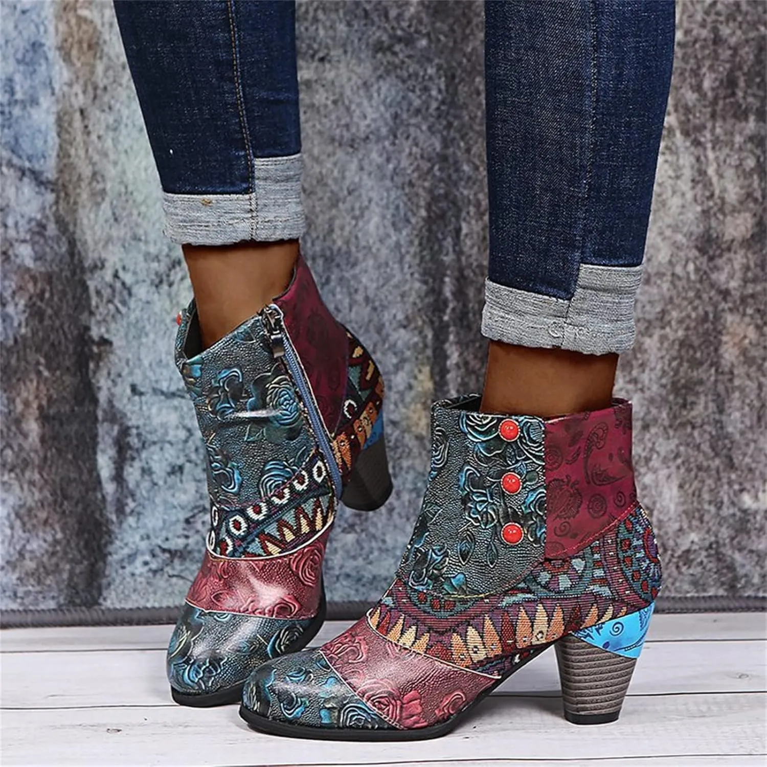 Lausiuoe Boots For Women Ankle Booties Sexy Low Heels Cowgirl Cowboy Chunky Stacked Mid Heel Zipper Western Short Boots