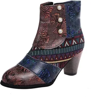 Lausiuoe Boots For Women Ankle Booties Sexy Low Heels Cowgirl Cowboy Chunky Stacked Mid Heel Zipper Western Short Boots
