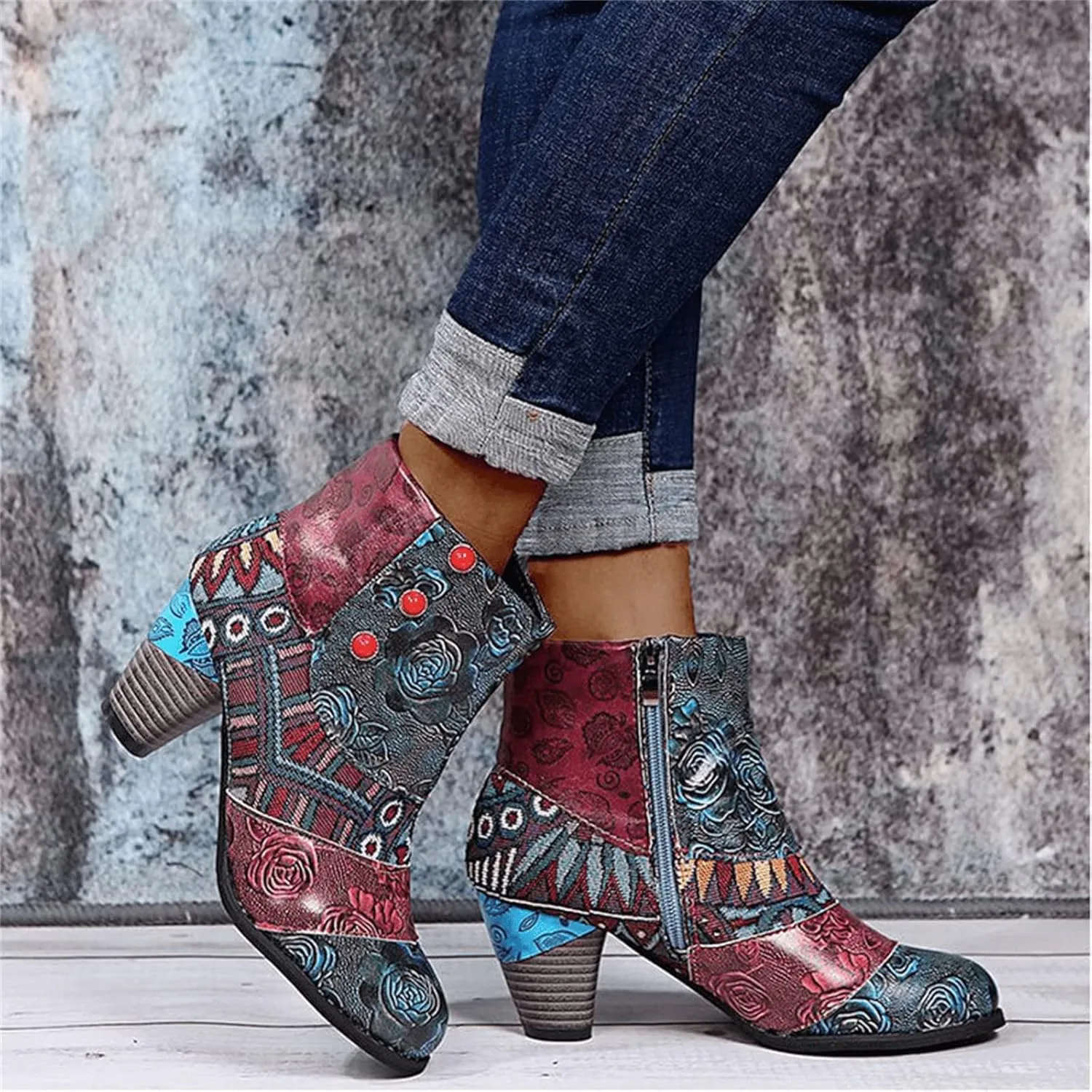 Lausiuoe Boots For Women Ankle Booties Sexy Low Heels Cowgirl Cowboy Chunky Stacked Mid Heel Zipper Western Short Boots