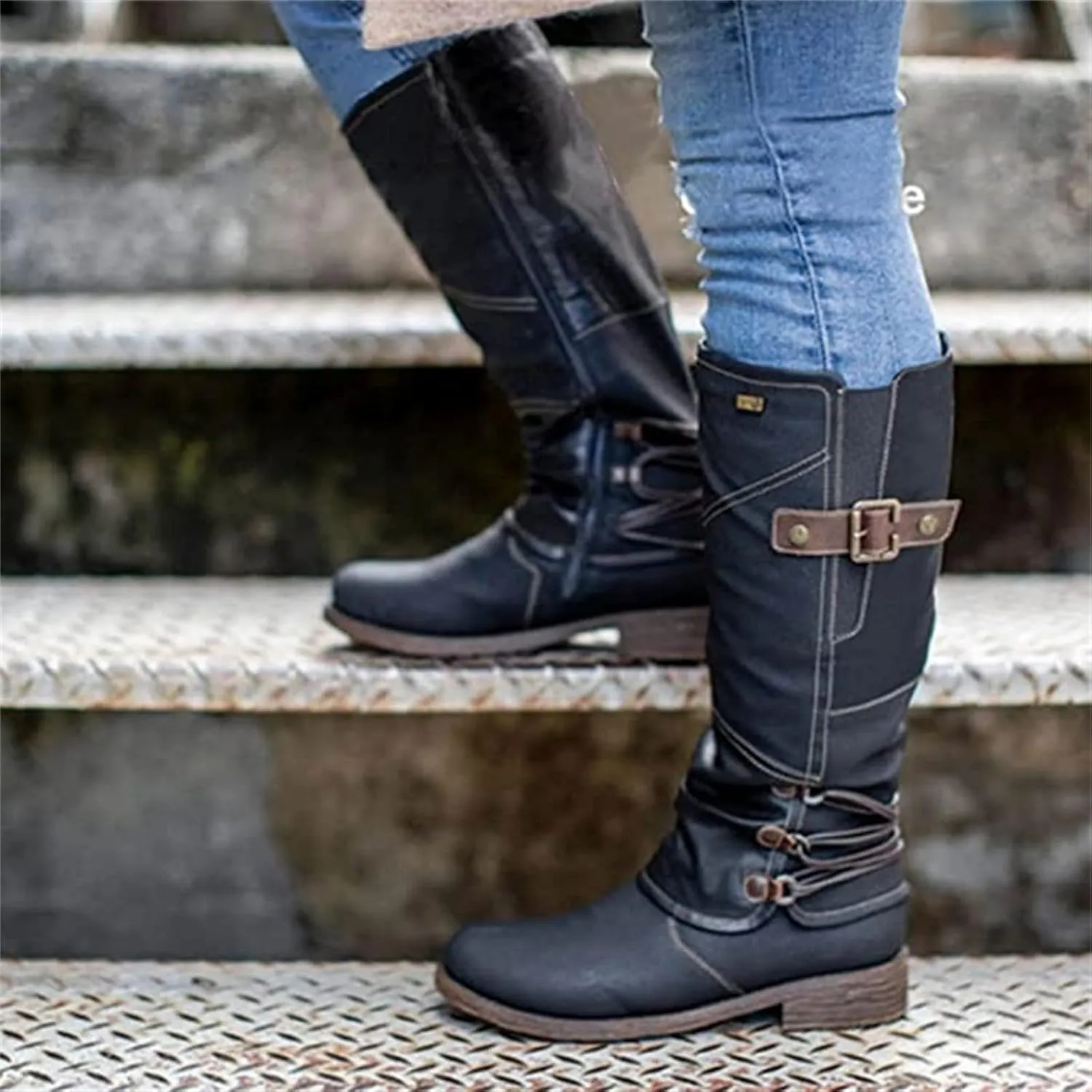 Lausiuoe Boots For Women Knee High Sexy Western Cowboy Cowgirl Style Embroidered Wide Calf Low Heel Fall Booties 2022