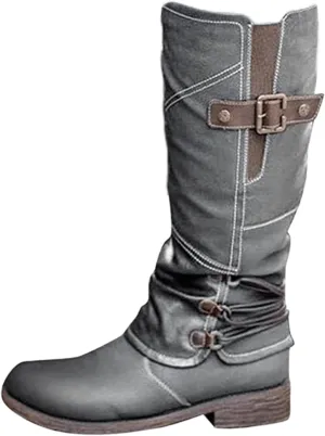 Lausiuoe Boots For Women Knee High Wide Calf Western Cowboy Cowgirl Boots Wide Width Low Heel Tall Fall Booties 2022