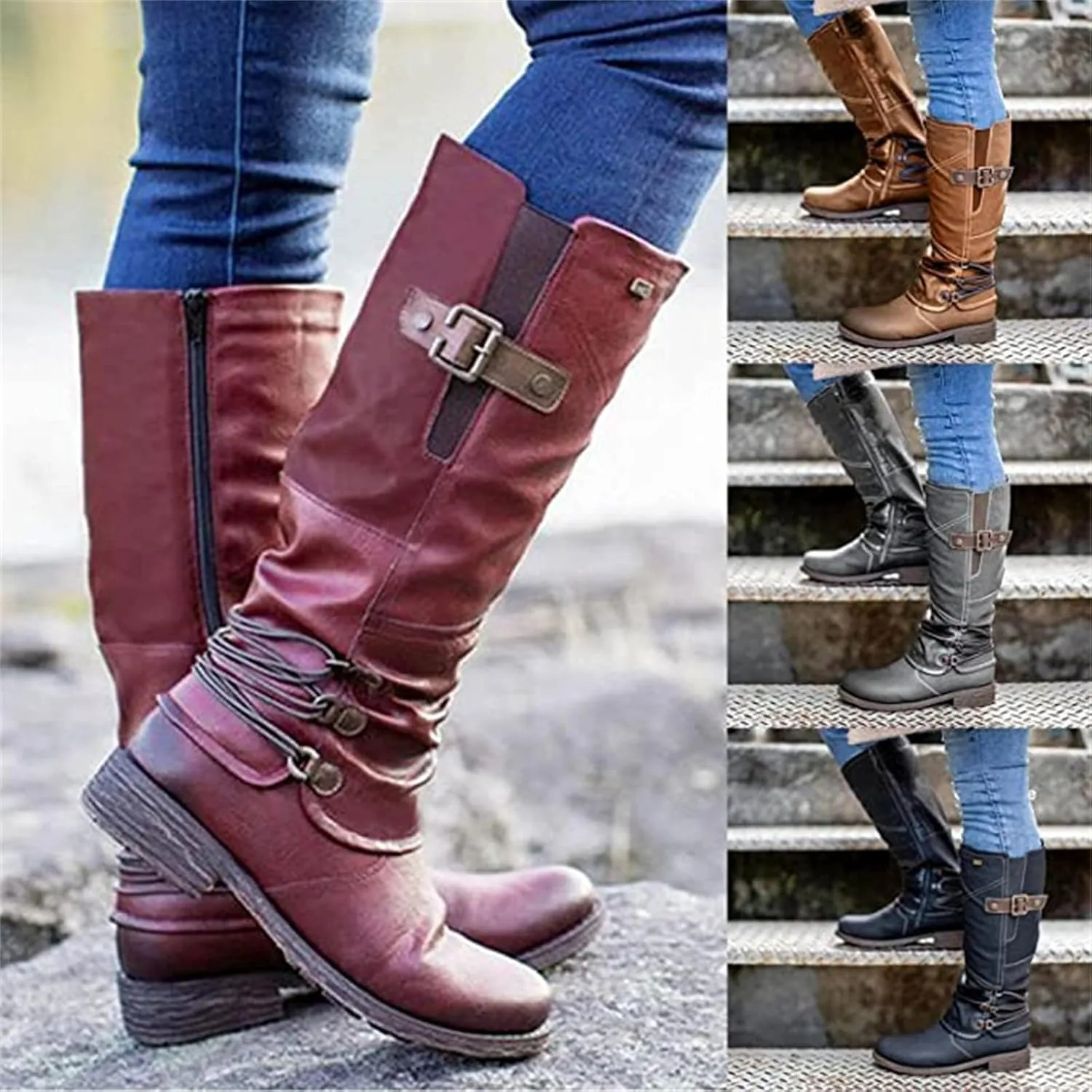 Lausiuoe Boots For Women Knee High Wide Calf Western Cowboy Cowgirl Boots Wide Width Low Heel Tall Fall Booties 2022