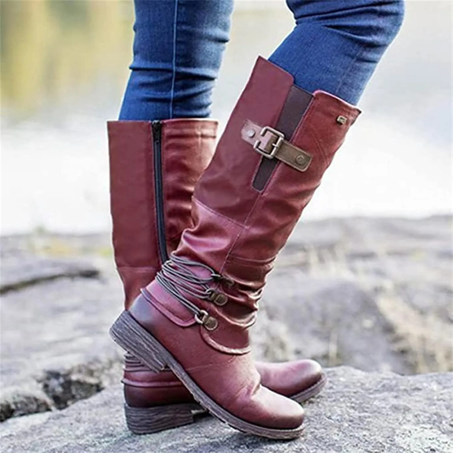 Lausiuoe Boots For Women Knee High Wide Calf Western Cowboy Cowgirl Boots Wide Width Low Heel Tall Fall Booties 2022