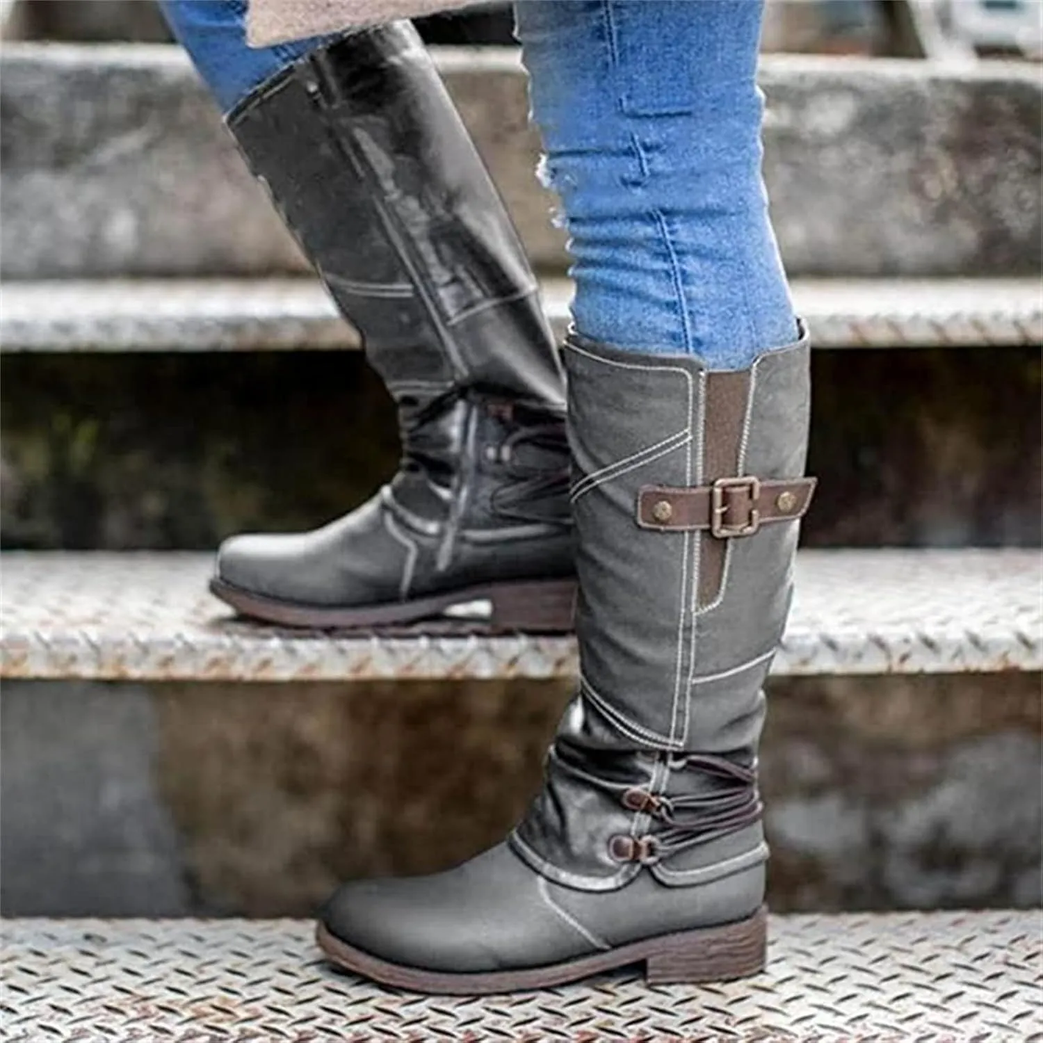 Lausiuoe Boots For Women Knee High Wide Calf Western Cowboy Cowgirl Boots Wide Width Low Heel Tall Fall Booties 2022