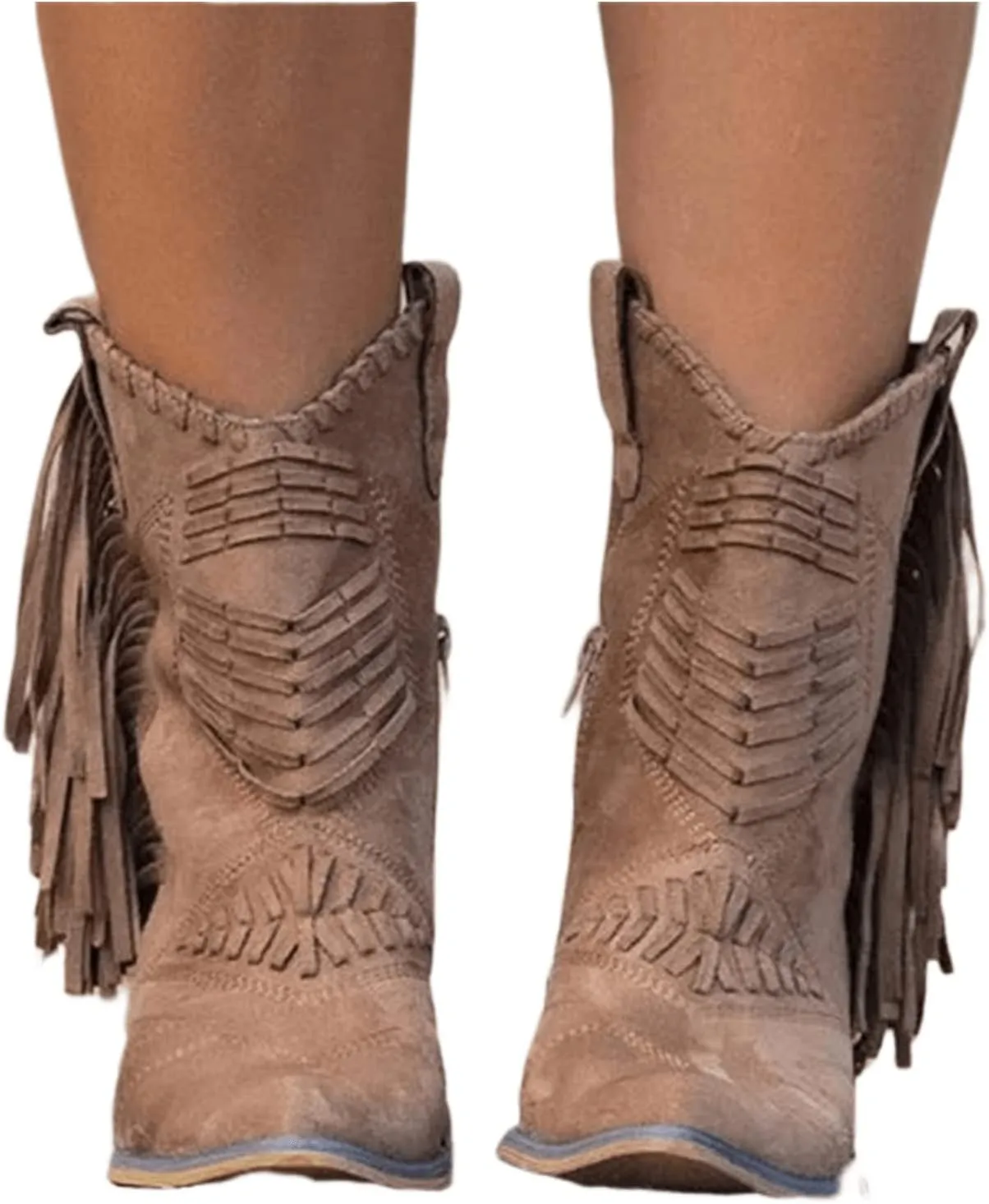 Lausiuoe Cowboy Boots For Women Short Fringe Western Cowgirl Ankle Boots Ladies Casual Dressy Wide Calf Booties Shoes