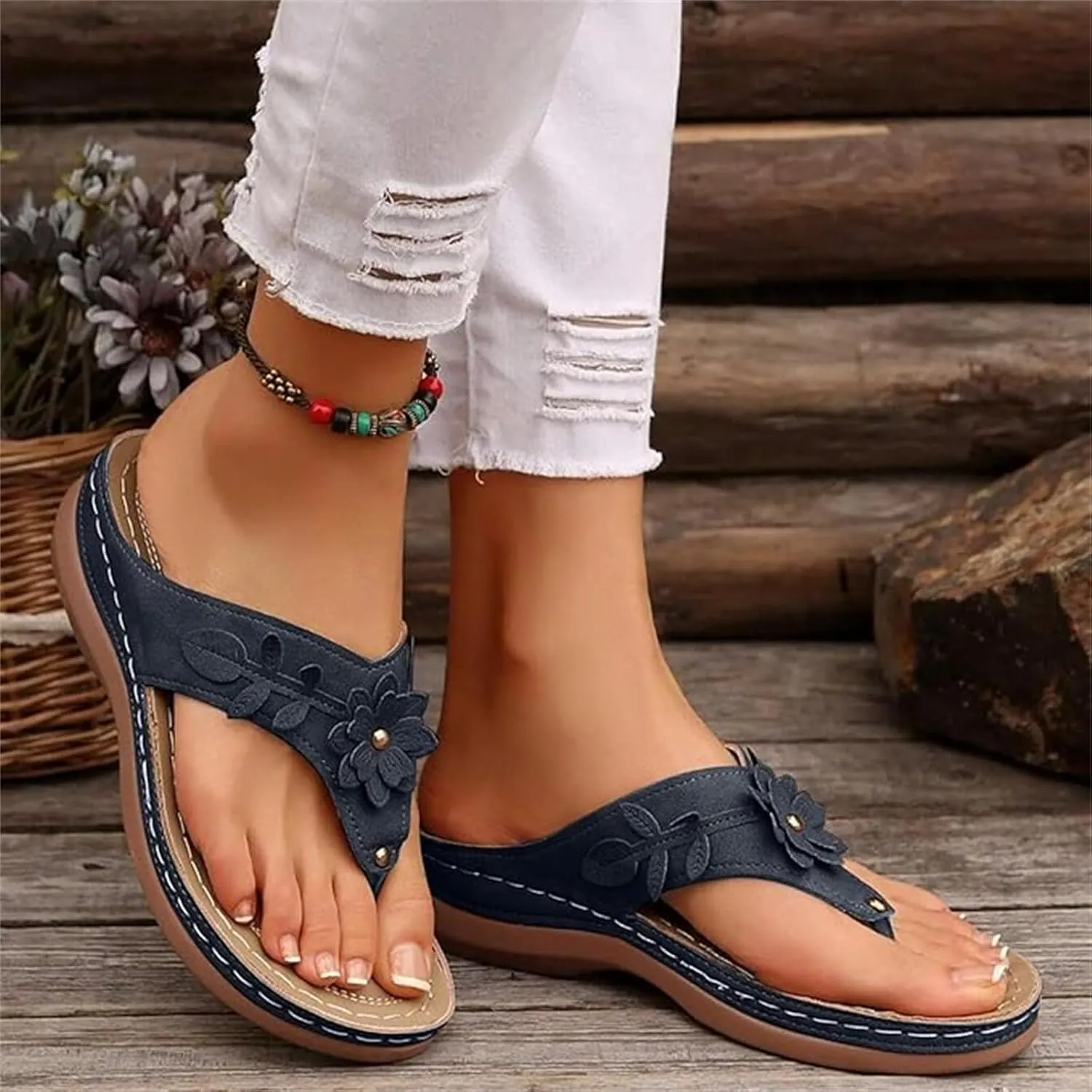 Lausiuoe Sandals For Women 2025 Comfortable Walking Dressy Summer Orthopedic Slippers Comfy Casual Soft Sole Thong Flip Flops