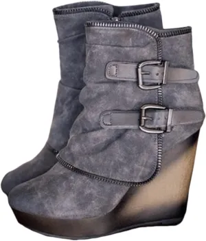 Lausiuoe Wedge Booties For Women Closed Toe Ankle Boots Heeled Dress Shoes Casual Dressy Platform Western Fall Booties