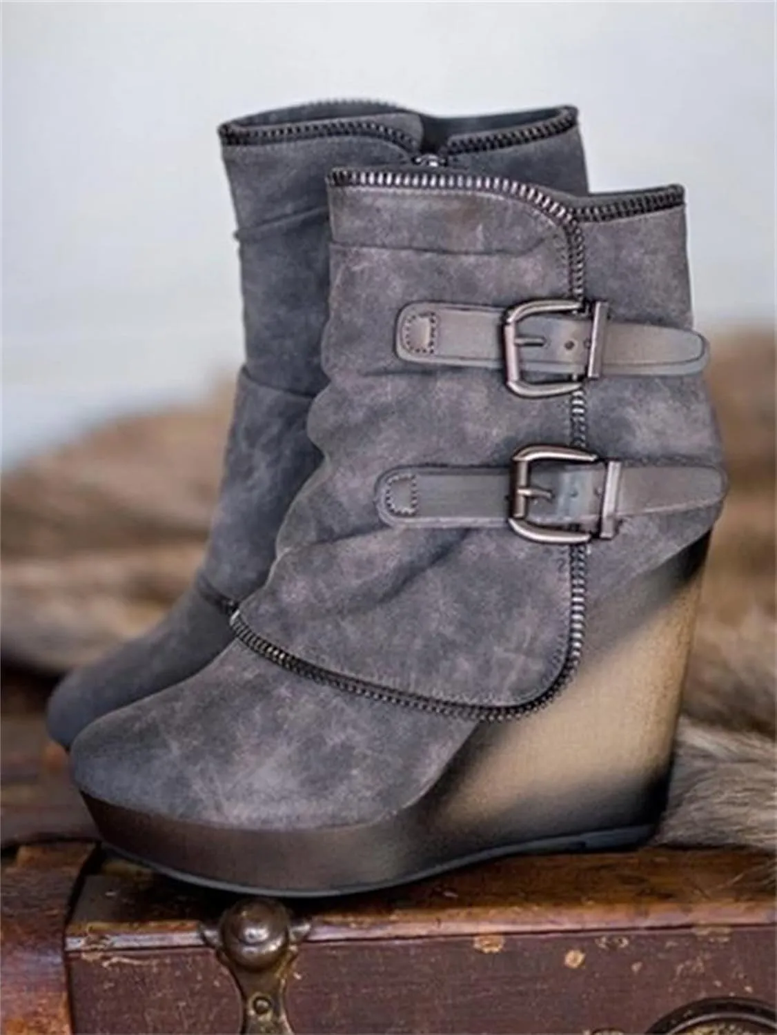 Lausiuoe Wedge Booties For Women Closed Toe Ankle Boots Heeled Dress Shoes Casual Dressy Platform Western Fall Booties