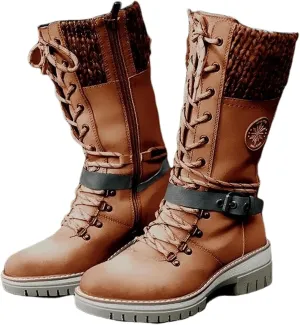 Lausiuoe Winter Boots For Women Fashion 2022 Platform Mid Calf Low Heel Round-Toe Side Zip Punk Lace Up Military Combat Boots