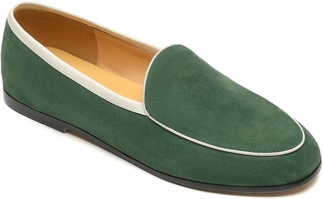 LEHOOR Women Comfy Flat Suede Loafers Round Closed Toe Slip On Penny Loafer Comfortable Ballet Flats Two-Toned Office Work Flat Shoes Ladies Ballerina Flats Classic Daily Driver Club Spring 4-11 M US
