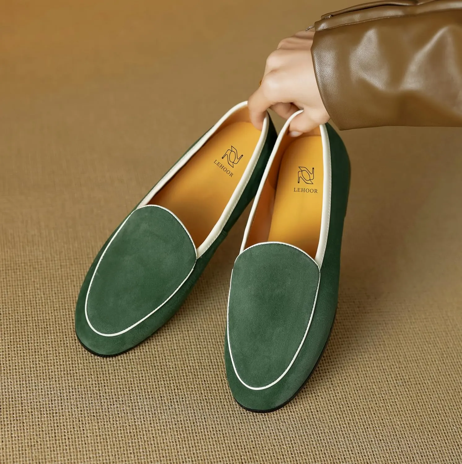 LEHOOR Women Comfy Flat Suede Loafers Round Closed Toe Slip On Penny Loafer Comfortable Ballet Flats Two-Toned Office Work Flat Shoes Ladies Ballerina Flats Classic Daily Driver Club Spring 4-11 M US