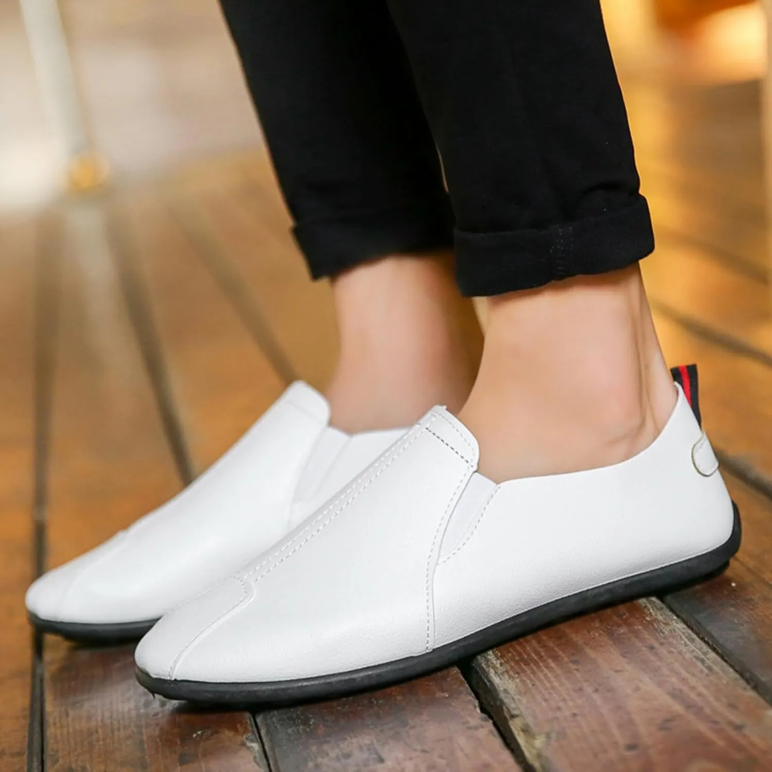 Leisure Men's Four Seasons Non Slip Flat Round Toe Breathable Slip On Lazy Leisure Casual Dress Shoes for Men Size 8 Arch