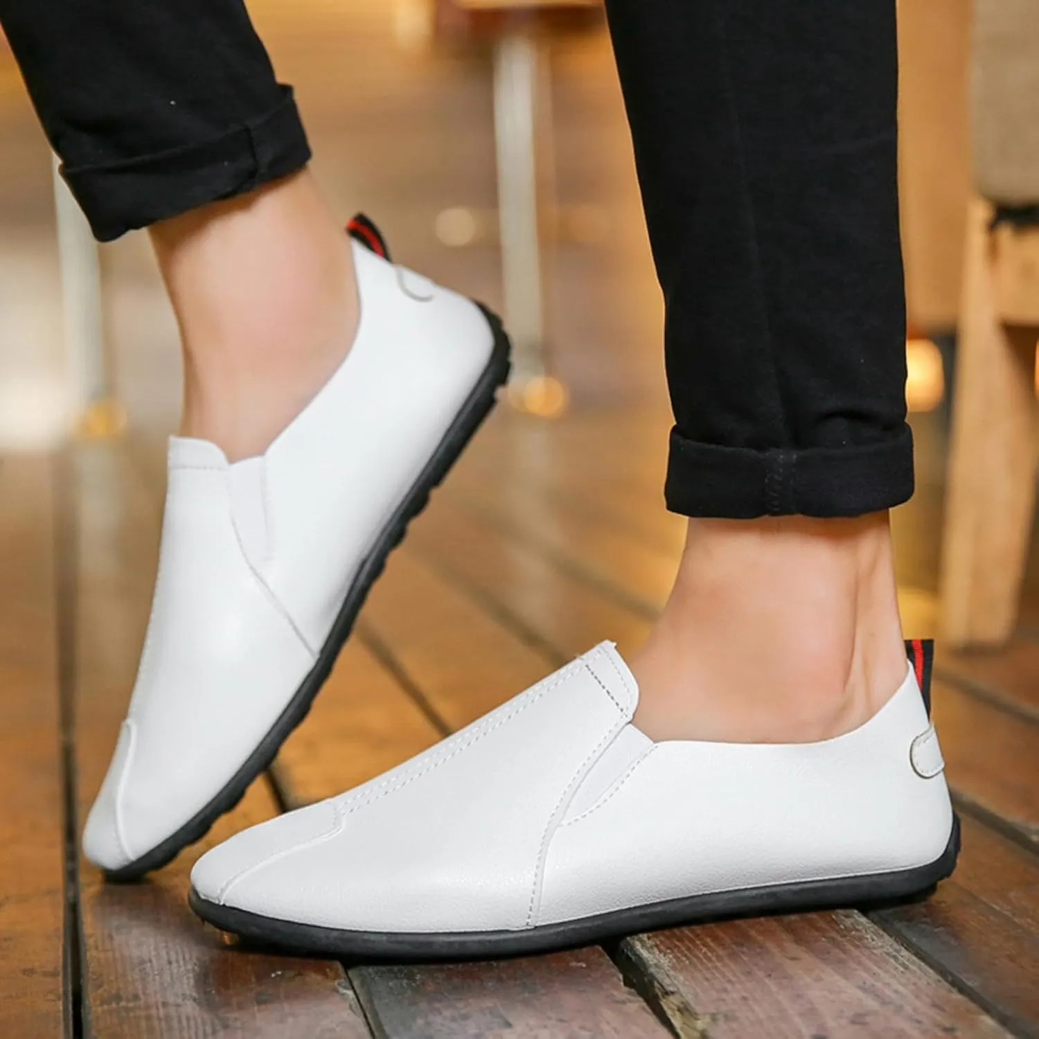 Leisure Men's Four Seasons Non Slip Flat Round Toe Breathable Slip On Lazy Leisure Casual Dress Shoes for Men Size 8 Arch
