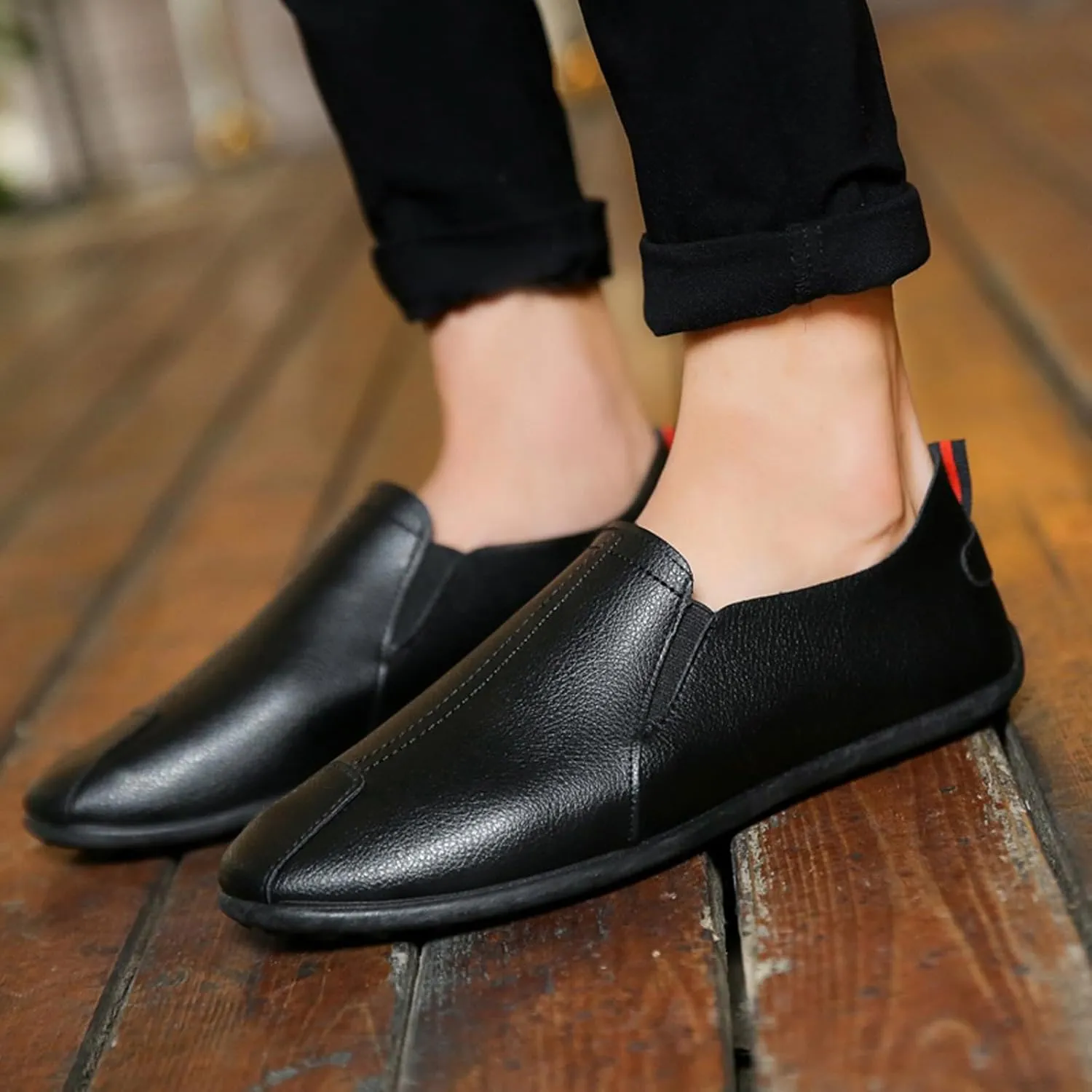Leisure Men's Four Seasons Non Slip Flat Round Toe Breathable Slip On Lazy Leisure Casual Dress Shoes for Men Size 8 Arch