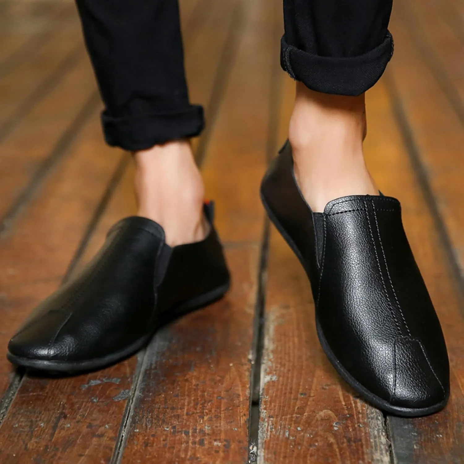 Leisure Men's Four Seasons Non Slip Flat Round Toe Breathable Slip On Lazy Leisure Casual Dress Shoes for Men Size 8 Arch