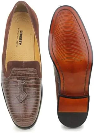 LIBERTYZENO Mens Genuine Leather Tassel Loafer Slip On Dress Shoes
