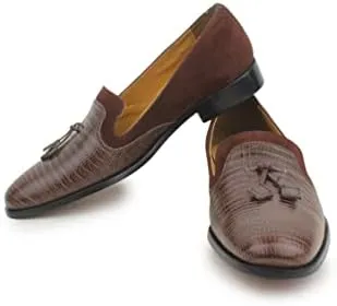 LIBERTYZENO Mens Genuine Leather Tassel Loafer Slip On Dress Shoes