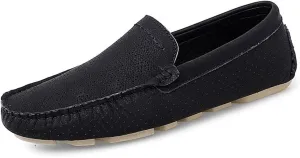 Loafer Shoes Driving Moccasins for Men Genuine Leather Stitching Details Perforated Round Toe Rubber Sole Breathable Lightweight Anti-Slip Flat Heel for Any Attire