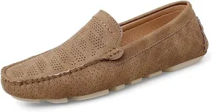 Loafer Shoes Driving Moccasins for Men Genuine Leather Stitching Details Perforated Round Toe Rubber Sole Breathable Lightweight Anti-Slip Flat Heel for Any Attire