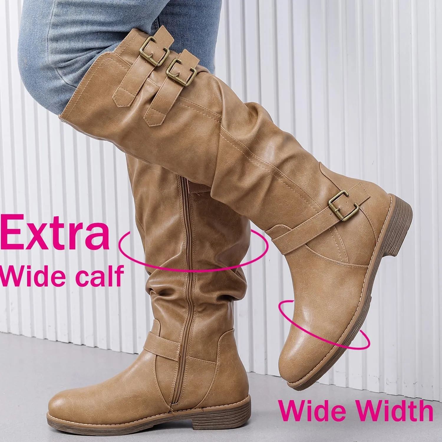 Luoika Women's Extra Wide Calf Knee High Boots, Plus Size Slouchy Knee-High Boots.