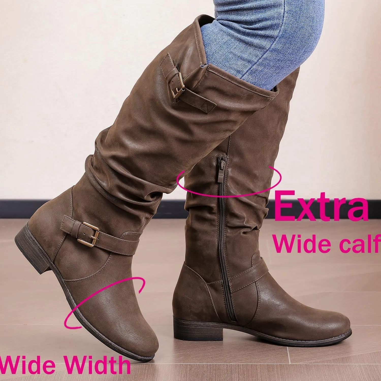 Luoika Women's Extra Wide Calf Knee High Boots, Plus Size Slouchy Knee-High Boots.