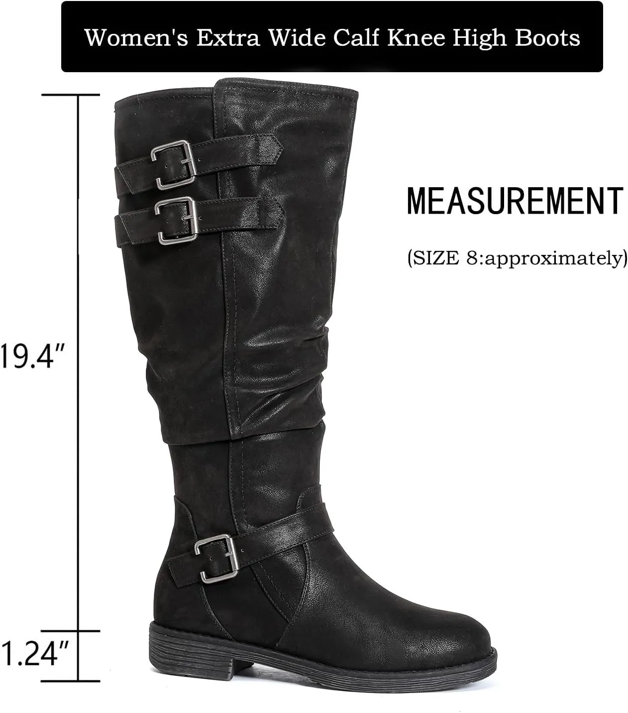 Luoika Women's Extra Wide Calf Knee High Boots, Plus Size Slouchy Knee-High Boots.