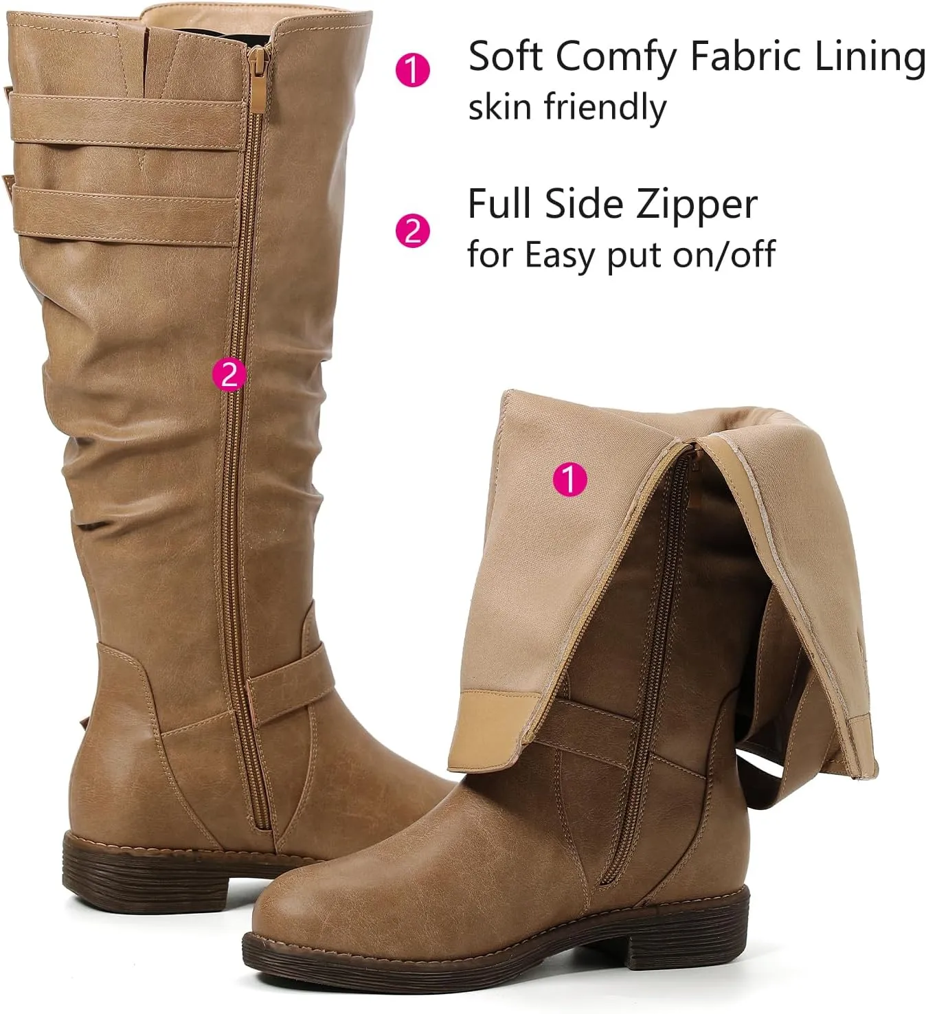 Luoika Women's Extra Wide Calf Knee High Boots, Plus Size Slouchy Knee-High Boots.