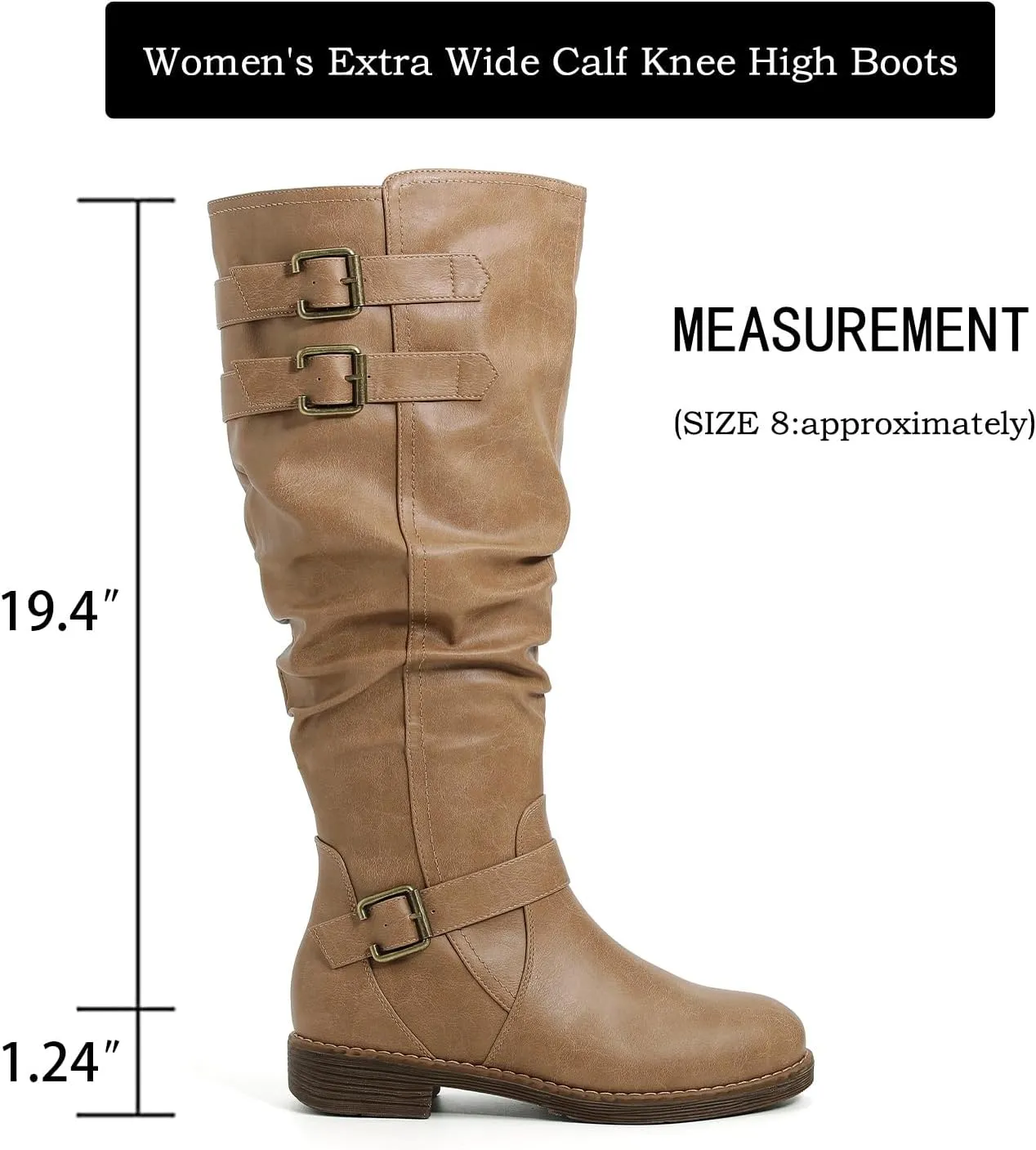 Luoika Women's Extra Wide Calf Knee High Boots, Plus Size Slouchy Knee-High Boots.