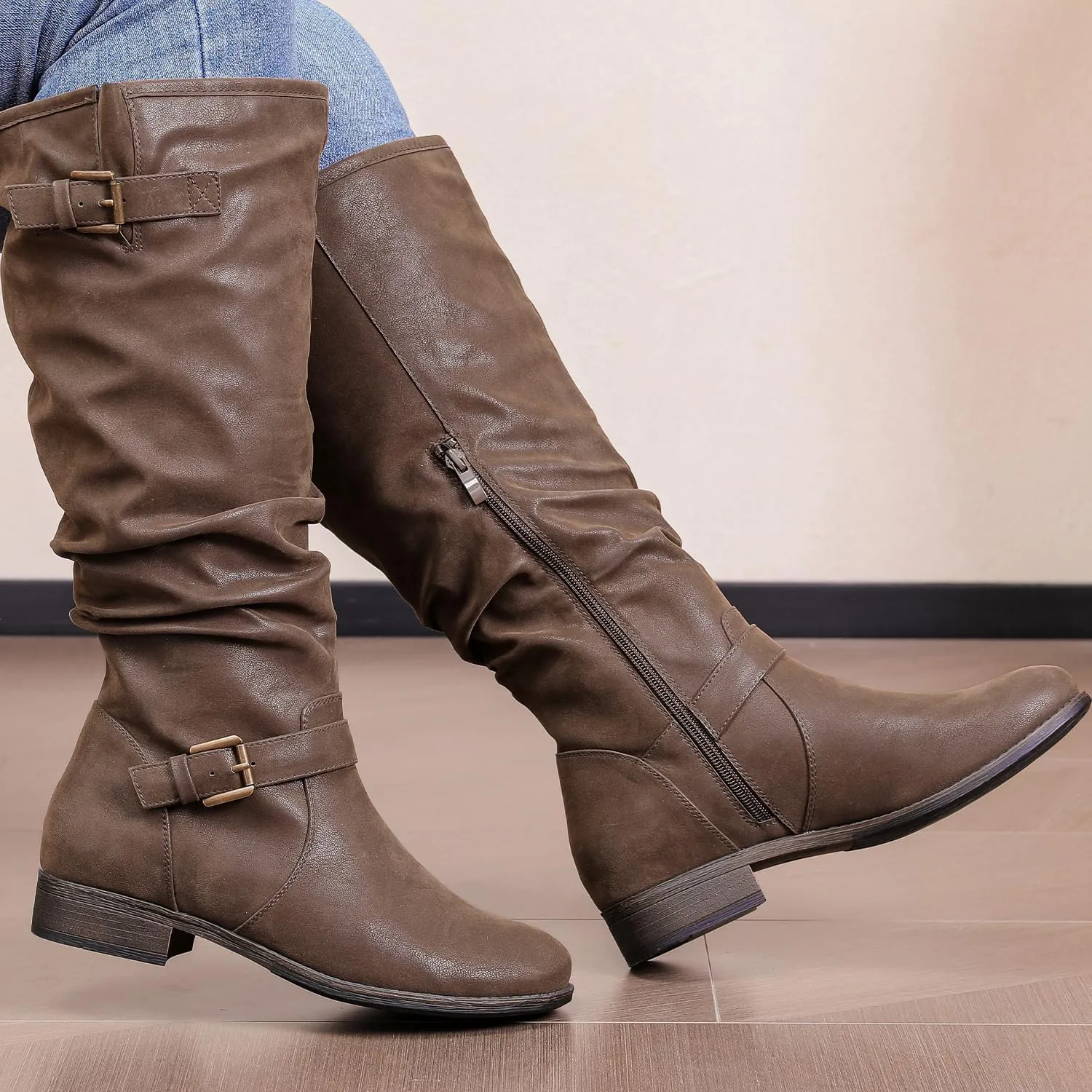 Luoika Women's Extra Wide Calf Knee High Boots, Plus Size Slouchy Knee-High Boots.